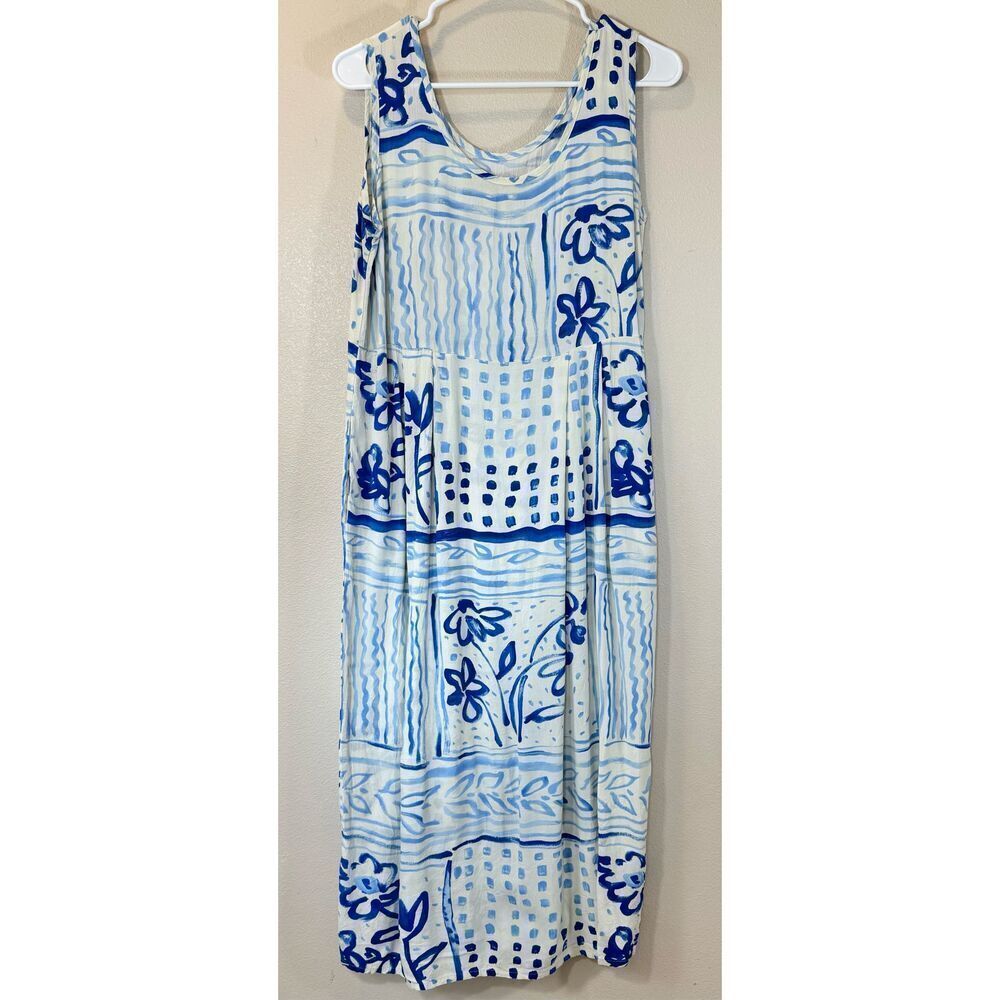 Vintage Jams World Blue Floral Abstract Women's Midi Dress Small